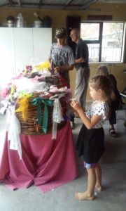 Grandchildren contributing to decorations